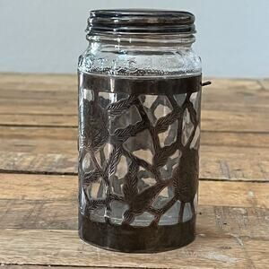 Vintage Nestle 925 Sterling Silver Glass Jar Floral Overlay 4.75"
